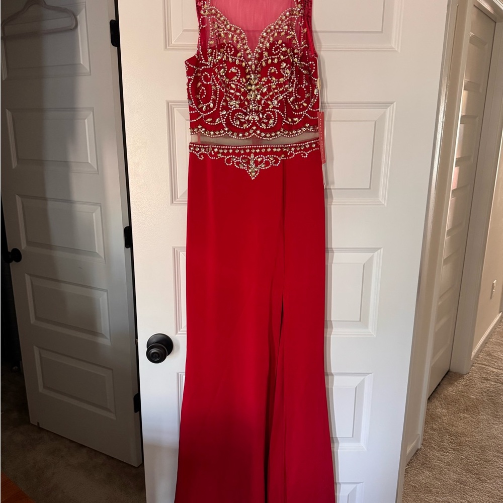 Dancing Queen Red Beaded Prom Gown